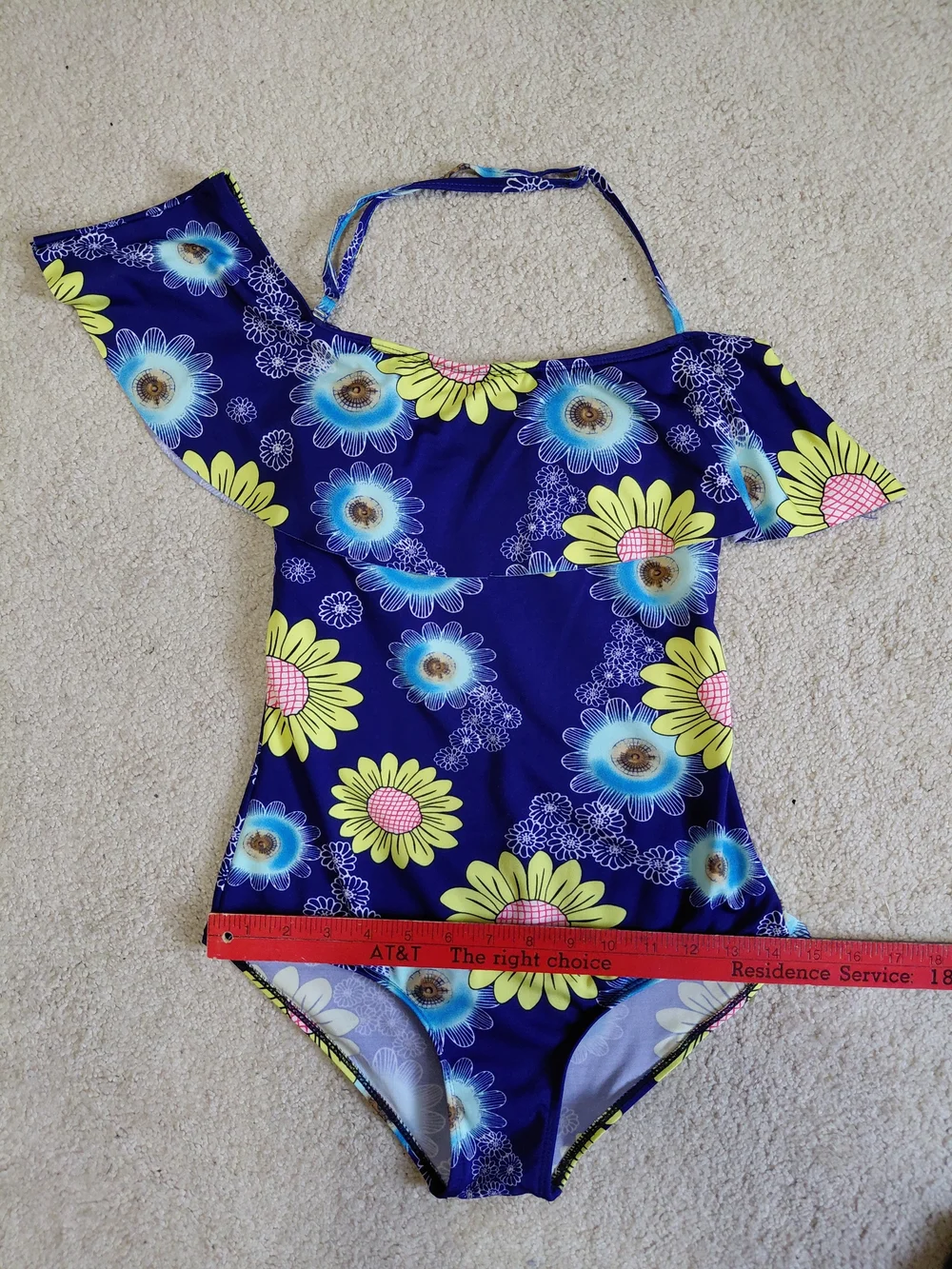 Girls Navy Floral One-Shoulder Swimsuit - Kids Swim